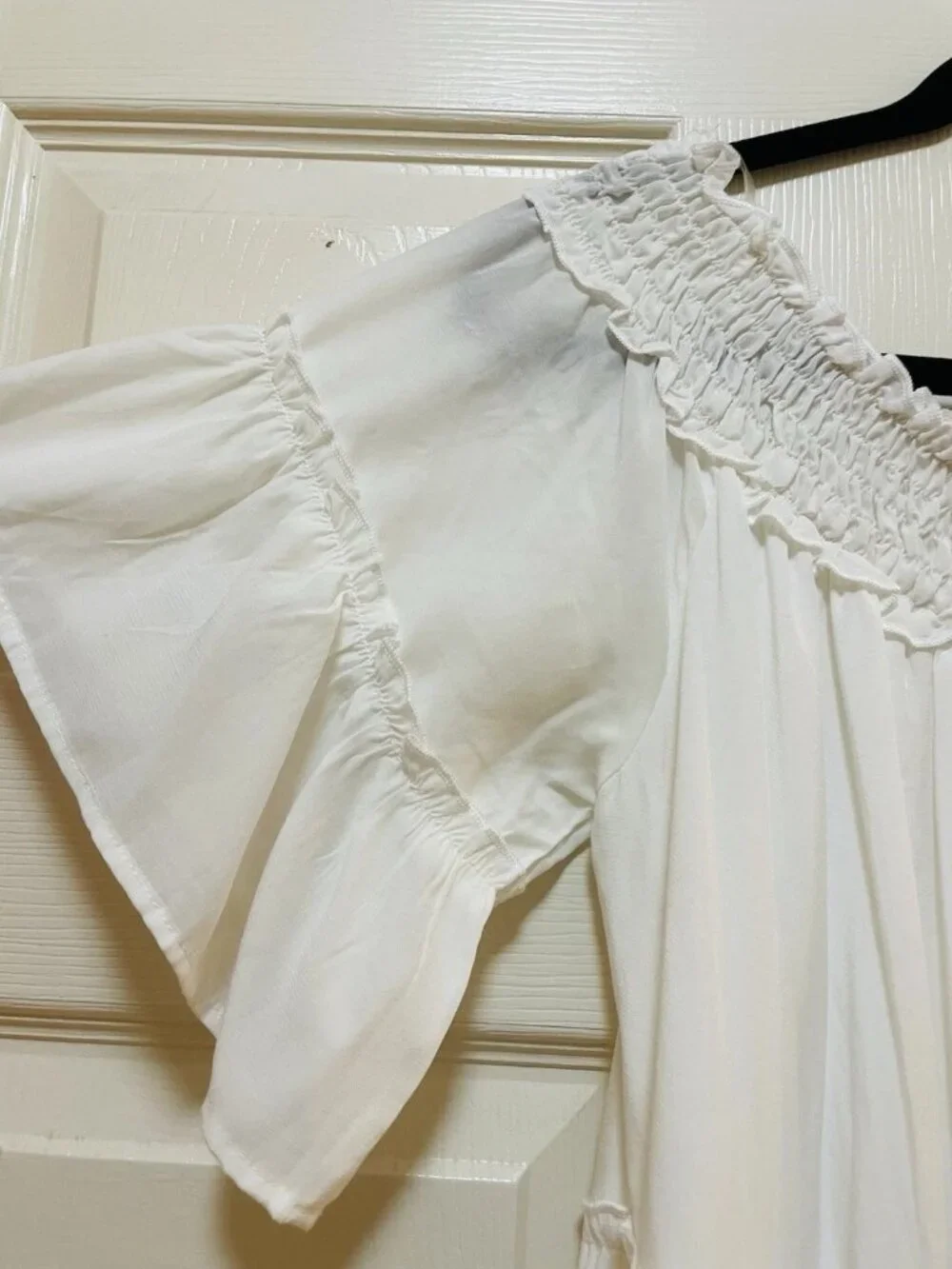 ENTRO White Tiered Off the Shoulder Midi Dress Sz L